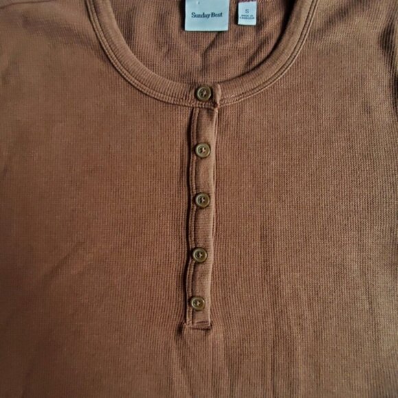 Sunday Best Brown Baby Waffle Cropped Top Size Small - Picture 5 of 8